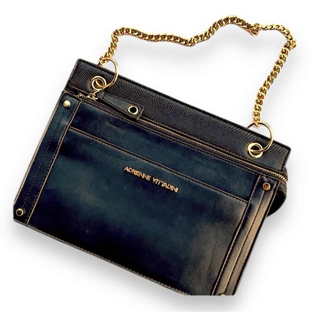 ADRIENNE VITTADINI Black Envelope Clutch or Shoulder Bag Gold Tone chain strap